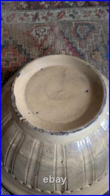 Rare Antique Early Country Large Yellowware Stained Batter Bowl with Spout 14.5