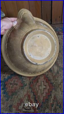 Rare Antique Early Country Large Yellowware Stained Batter Bowl with Spout 14.5