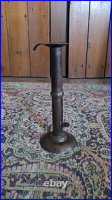 Rare Antique Early Country Metal Iron Hogscraper Wedding Band Candleholder 9.25