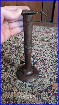 Rare Antique Early Country Metal Iron Hogscraper Wedding Band Candleholder 9.25