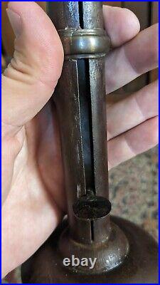 Rare Antique Early Country Metal Iron Hogscraper Wedding Band Candleholder 9.25