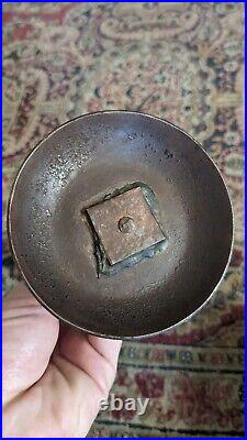 Rare Antique Early Country Metal Iron Hogscraper Wedding Band Candleholder 9.25