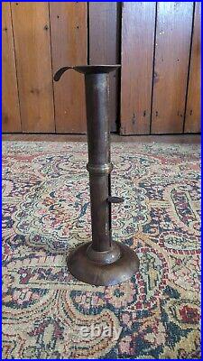 Rare Antique Early Country Metal Iron Hogscraper Wedding Band Candleholder 9.25