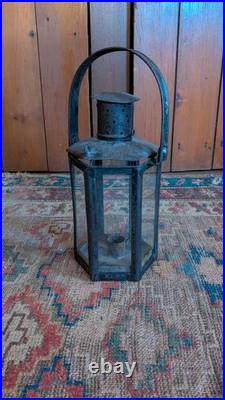 Rare Antique Early Country Metal Tin Hexagon Adjustable Candleholder Lantern 10