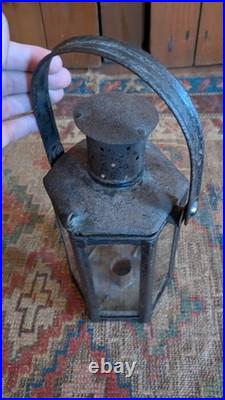 Rare Antique Early Country Metal Tin Hexagon Adjustable Candleholder Lantern 10