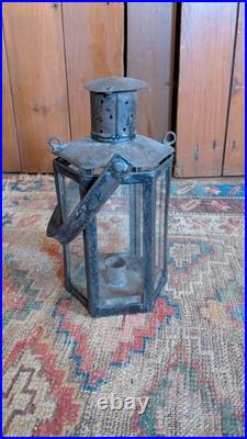 Rare Antique Early Country Metal Tin Hexagon Adjustable Candleholder Lantern 10