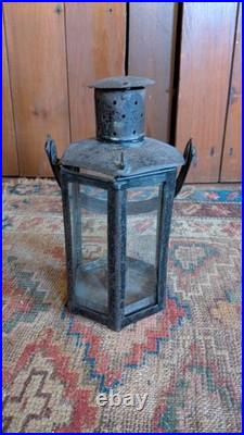 Rare Antique Early Country Metal Tin Hexagon Adjustable Candleholder Lantern 10
