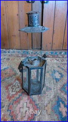 Rare Antique Early Country Metal Tin Hexagon Adjustable Candleholder Lantern 10