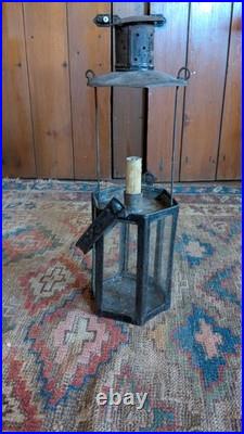 Rare Antique Early Country Metal Tin Hexagon Adjustable Candleholder Lantern 10