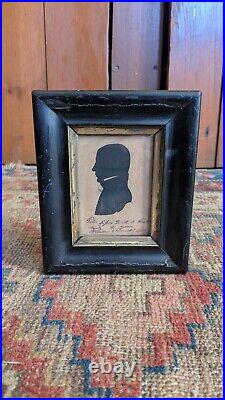 Rare Antique Early Country Painted Gentlemen Silhouette Portrait 5.75 Signed