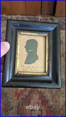 Rare Antique Early Country Painted Gentlemen Silhouette Portrait 5.75 Signed