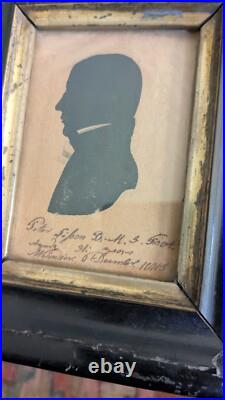 Rare Antique Early Country Painted Gentlemen Silhouette Portrait 5.75 Signed