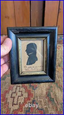 Rare Antique Early Country Painted Gentlemen Silhouette Portrait 5.75 Signed