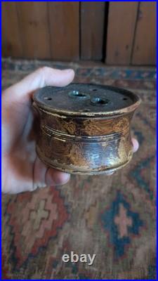 Rare Antique Early Country Primitive Wood Grain Paint Quill Inkwell 3.75