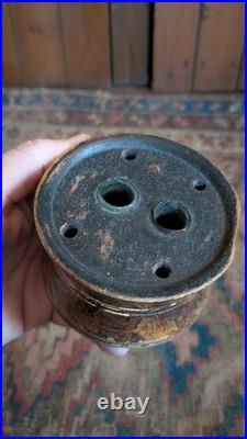 Rare Antique Early Country Primitive Wood Grain Paint Quill Inkwell 3.75