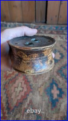 Rare Antique Early Country Primitive Wood Grain Paint Quill Inkwell 3.75
