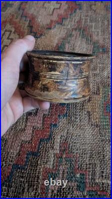 Rare Antique Early Country Primitive Wood Grain Paint Quill Inkwell 3.75