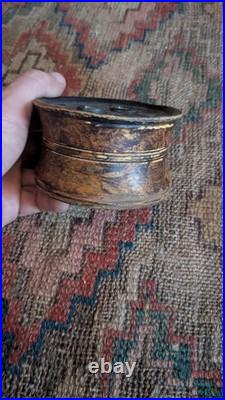 Rare Antique Early Country Primitive Wood Grain Paint Quill Inkwell 3.75
