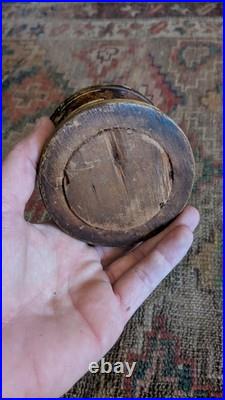Rare Antique Early Country Primitive Wood Grain Paint Quill Inkwell 3.75