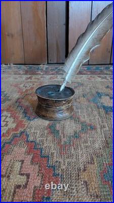 Rare Antique Early Country Primitive Wood Grain Paint Quill Inkwell 3.75