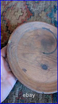 Rare Antique Early Country Primitive Wood Treen American Plate 8.75