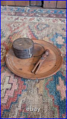 Rare Antique Early Country Primitive Wood Treen American Plate 8.75
