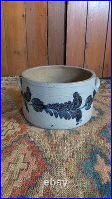 Rare Antique Early Country Stoneware Cobalt Blue Baltimore Cake Crock 9.25