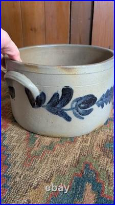 Rare Antique Early Country Stoneware Cobalt Blue Baltimore Cake Crock 9.25