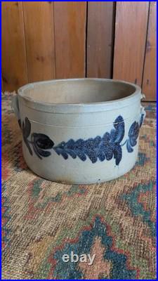 Rare Antique Early Country Stoneware Cobalt Blue Baltimore Cake Crock 9.25