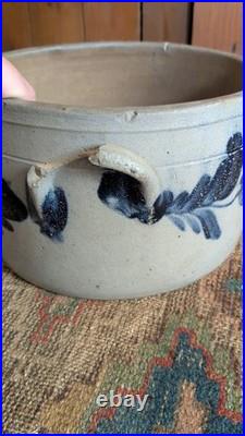Rare Antique Early Country Stoneware Cobalt Blue Baltimore Cake Crock 9.25