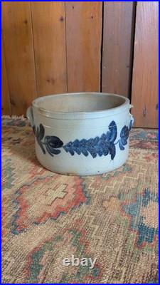Rare Antique Early Country Stoneware Cobalt Blue Baltimore Cake Crock 9.25