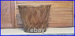 Rare Antique Early Country Wood Basket Orig Patina 11 1/2 H 14 1/4 Top Dia