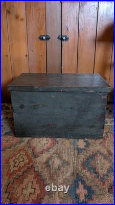 Rare Antique Early Country Wood Mini Blanket Chest Old Blue Paint SqN 18 Signed