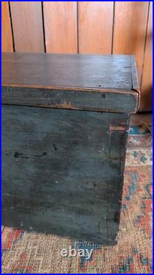 Rare Antique Early Country Wood Mini Blanket Chest Old Blue Paint SqN 18 Signed