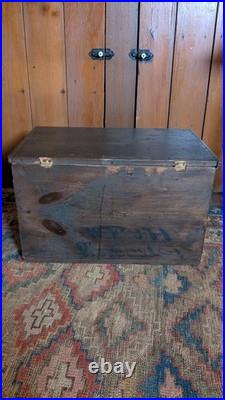 Rare Antique Early Country Wood Mini Blanket Chest Old Blue Paint SqN 18 Signed
