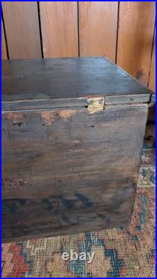 Rare Antique Early Country Wood Mini Blanket Chest Old Blue Paint SqN 18 Signed