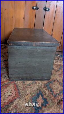 Rare Antique Early Country Wood Mini Blanket Chest Old Blue Paint SqN 18 Signed