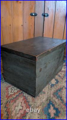 Rare Antique Early Country Wood Mini Blanket Chest Old Blue Paint SqN 18 Signed