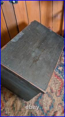 Rare Antique Early Country Wood Mini Blanket Chest Old Blue Paint SqN 18 Signed