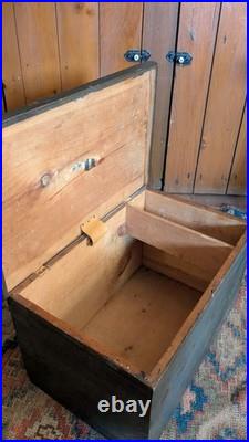 Rare Antique Early Country Wood Mini Blanket Chest Old Blue Paint SqN 18 Signed