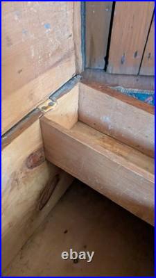 Rare Antique Early Country Wood Mini Blanket Chest Old Blue Paint SqN 18 Signed