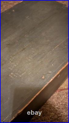 Rare Antique Early Country Wood Mini Blanket Chest Old Blue Paint SqN 18 Signed