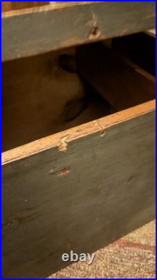Rare Antique Early Country Wood Mini Blanket Chest Old Blue Paint SqN 18 Signed