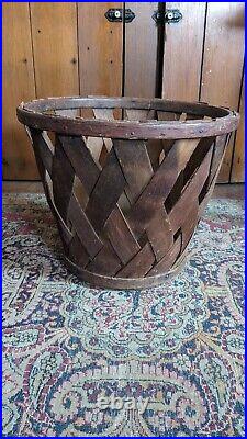 Rare Antique Early Country Wood Shaker Apple Basket Orig Red Paint Sq. N 11.5