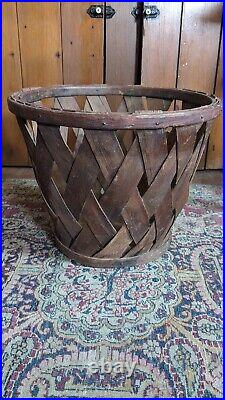 Rare Antique Early Country Wood Shaker Apple Basket Orig Red Paint Sq. N 11.5