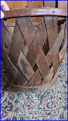 Rare Antique Early Country Wood Shaker Apple Basket Orig Red Paint Sq. N 11.5