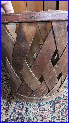 Rare Antique Early Country Wood Shaker Apple Basket Orig Red Paint Sq. N 11.5