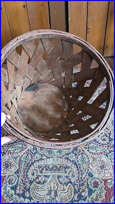 Rare Antique Early Country Wood Shaker Apple Basket Orig Red Paint Sq. N 11.5