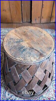 Rare Antique Early Country Wood Shaker Apple Basket Orig Red Paint Sq. N 11.5