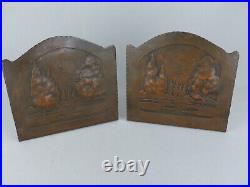 Rare Antique Early Craftsman Studios Arts and Crafts Landscape Copper Bookends